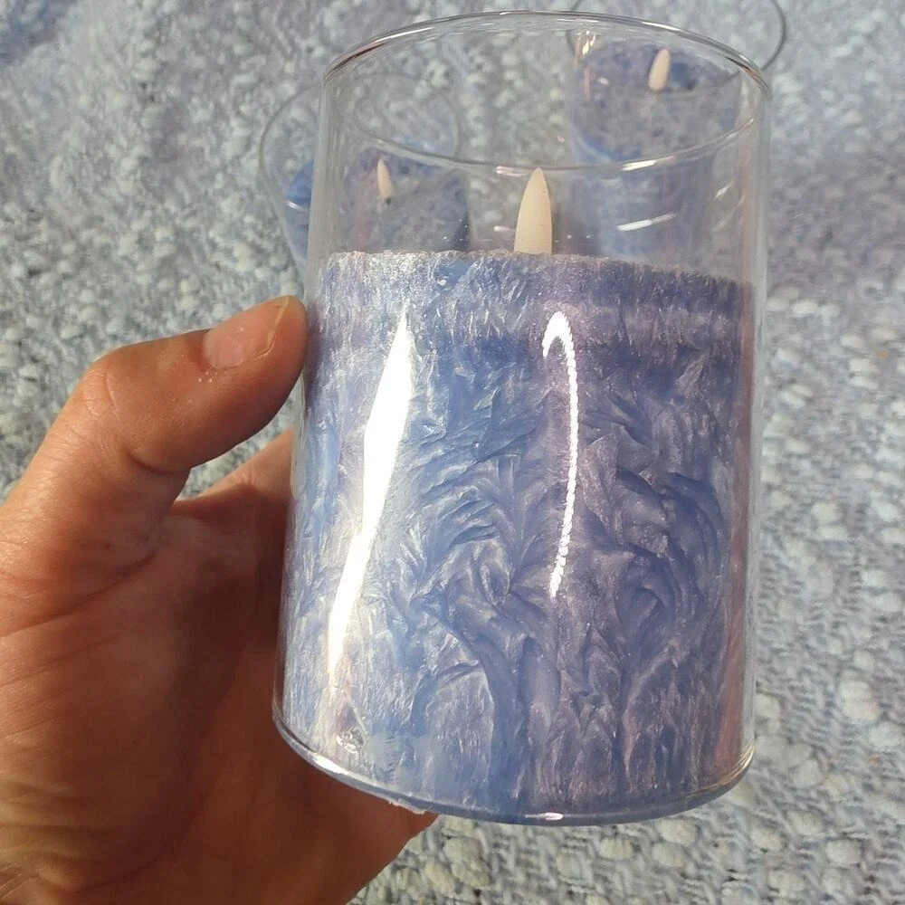 Living Embossed Blue Christmas Holiday 3-Piece LED Candle‎ Set E2